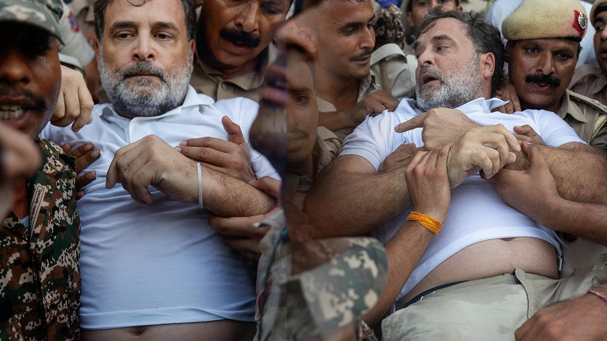 Muhalefet liderini yaka paça götürdüler! Rahul Gandhi'yi polis böyle gözaltına aldı